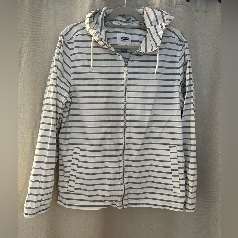 Old Navy Gray and White Striped Hoodie